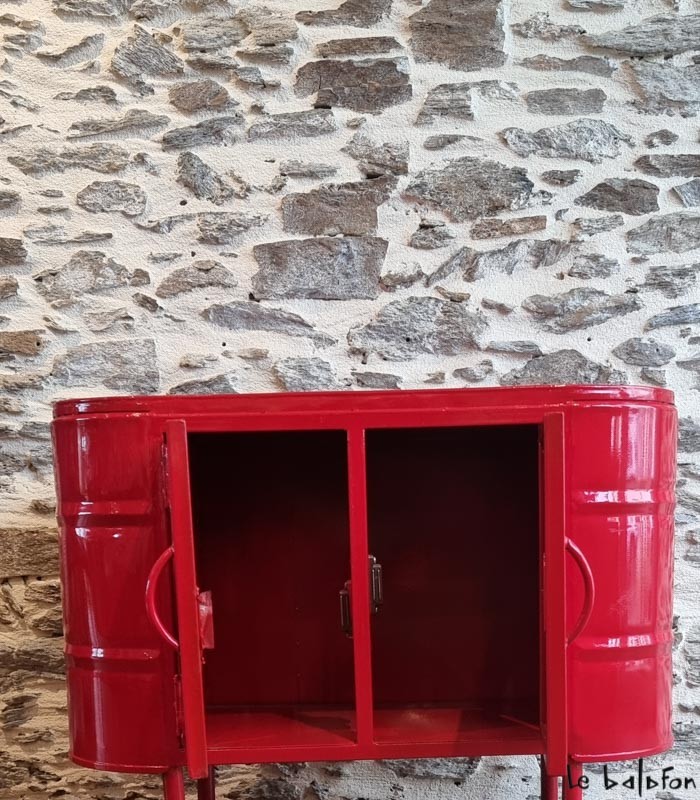 Meuble bas 2 portes rouge en métal recyclé